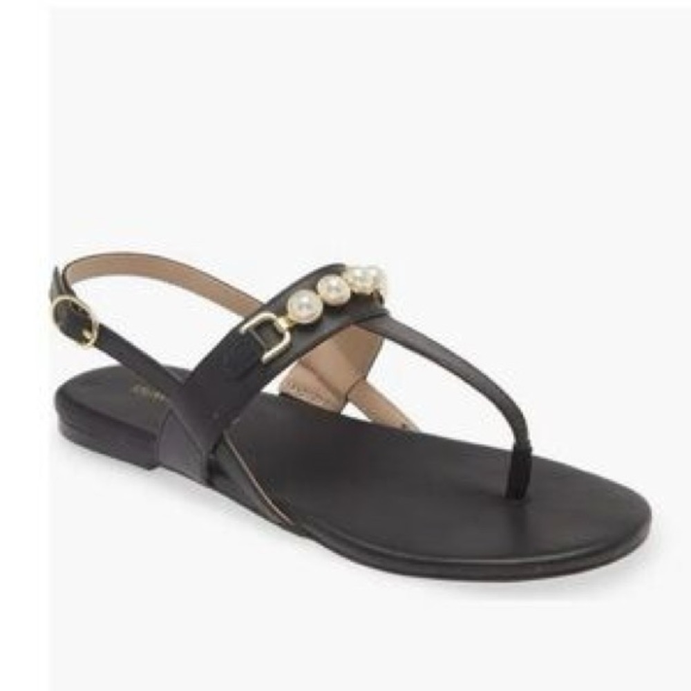 Stuart Weitzman Elegant Black Sandals with Pearl Accents